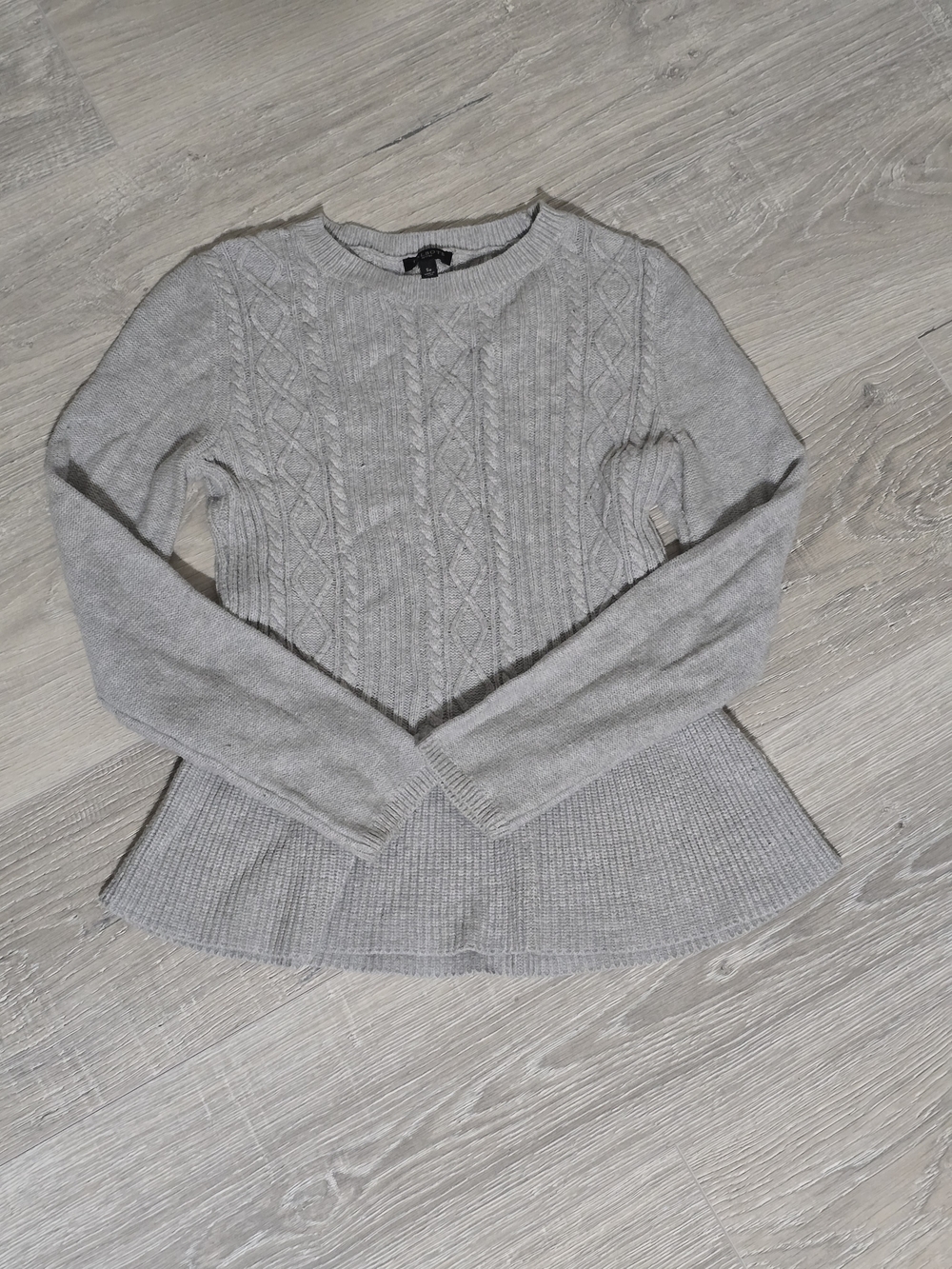 Talbots Light Gray Cable-Knit Peplum Sweater